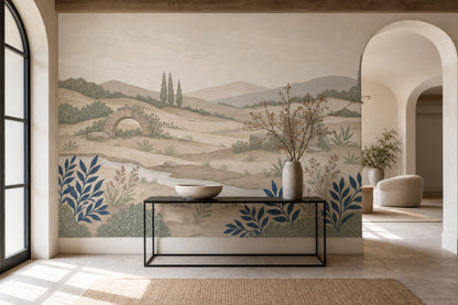 Mediterranean Countryside Wallpaper Rolling Hills Soft Vintage Mural Wall Mural