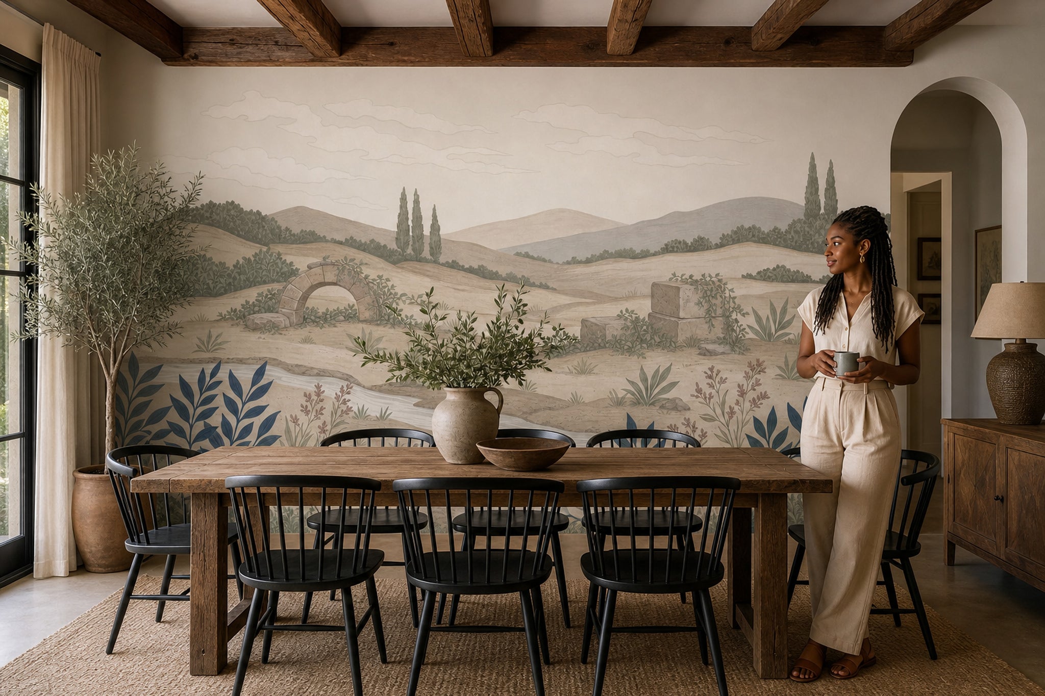 Mediterranean Countryside Wallpaper Rolling Hills Soft Vintage Mural Wall Mural