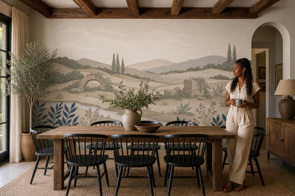 Mediterranean Countryside Wallpaper Rolling Hills Soft Vintage Mural Wall Mural