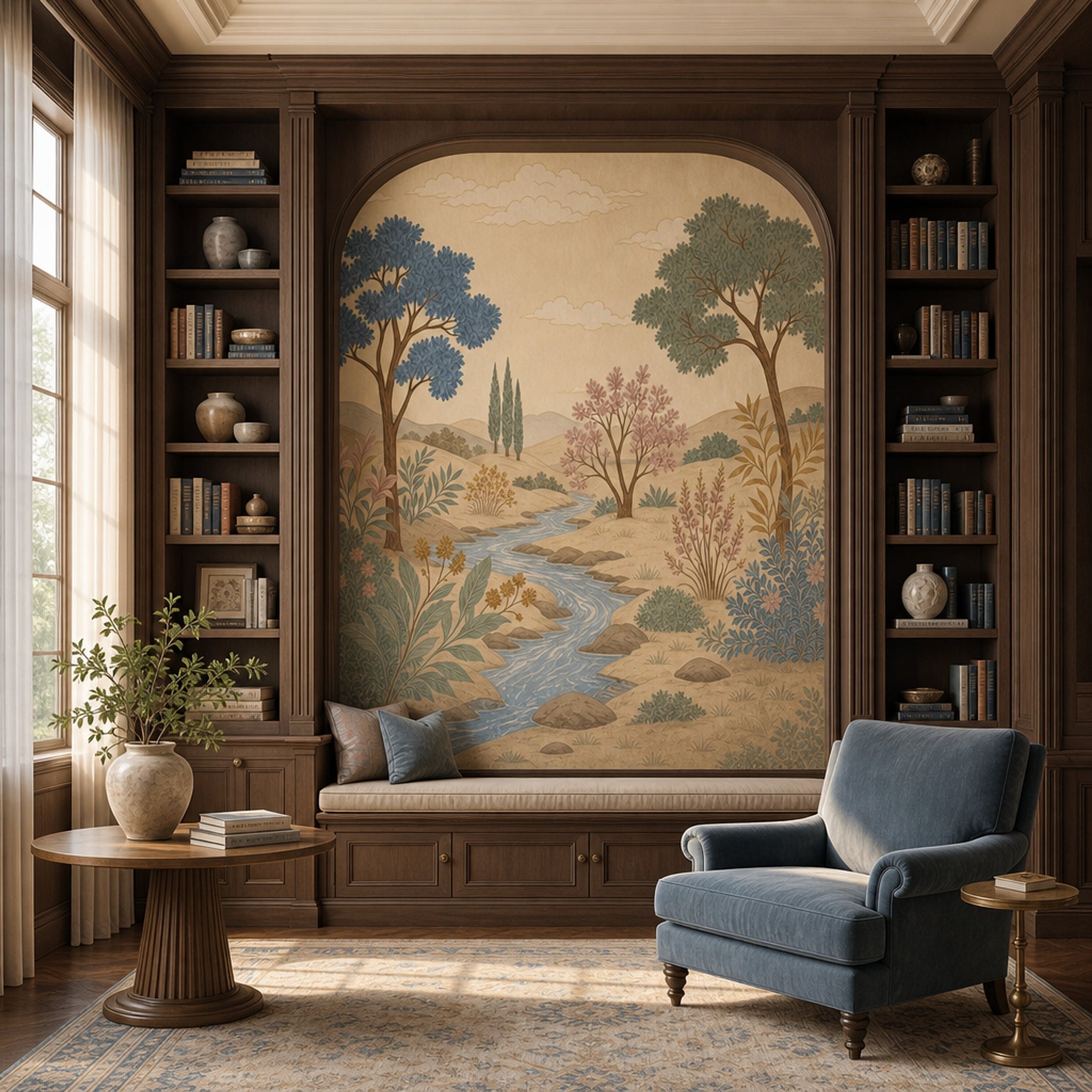 Pastoral Landscape Wallpaper Rolling Hills Winding River Removable Wall Decor