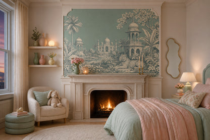 Toile Landscape Wallpaper Indian Palace Tropical Jungle Foliage Wall Mural