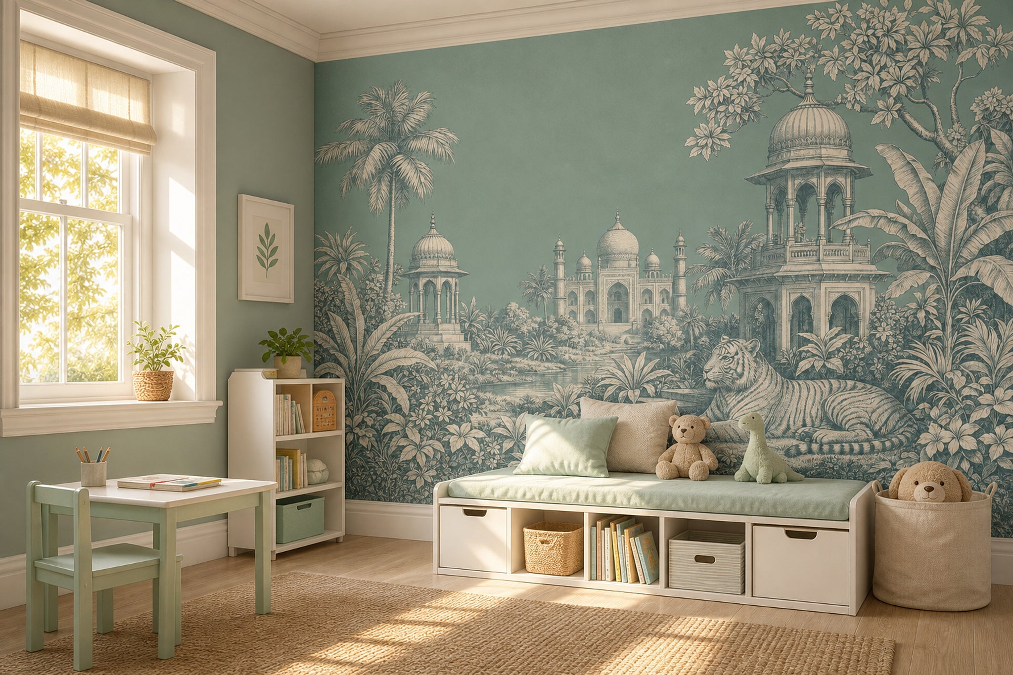 Toile Landscape Wallpaper Indian Palace Tropical Jungle Foliage Wall Mural