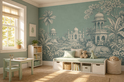 Toile Landscape Wallpaper Indian Palace Tropical Jungle Foliage Wall Mural
