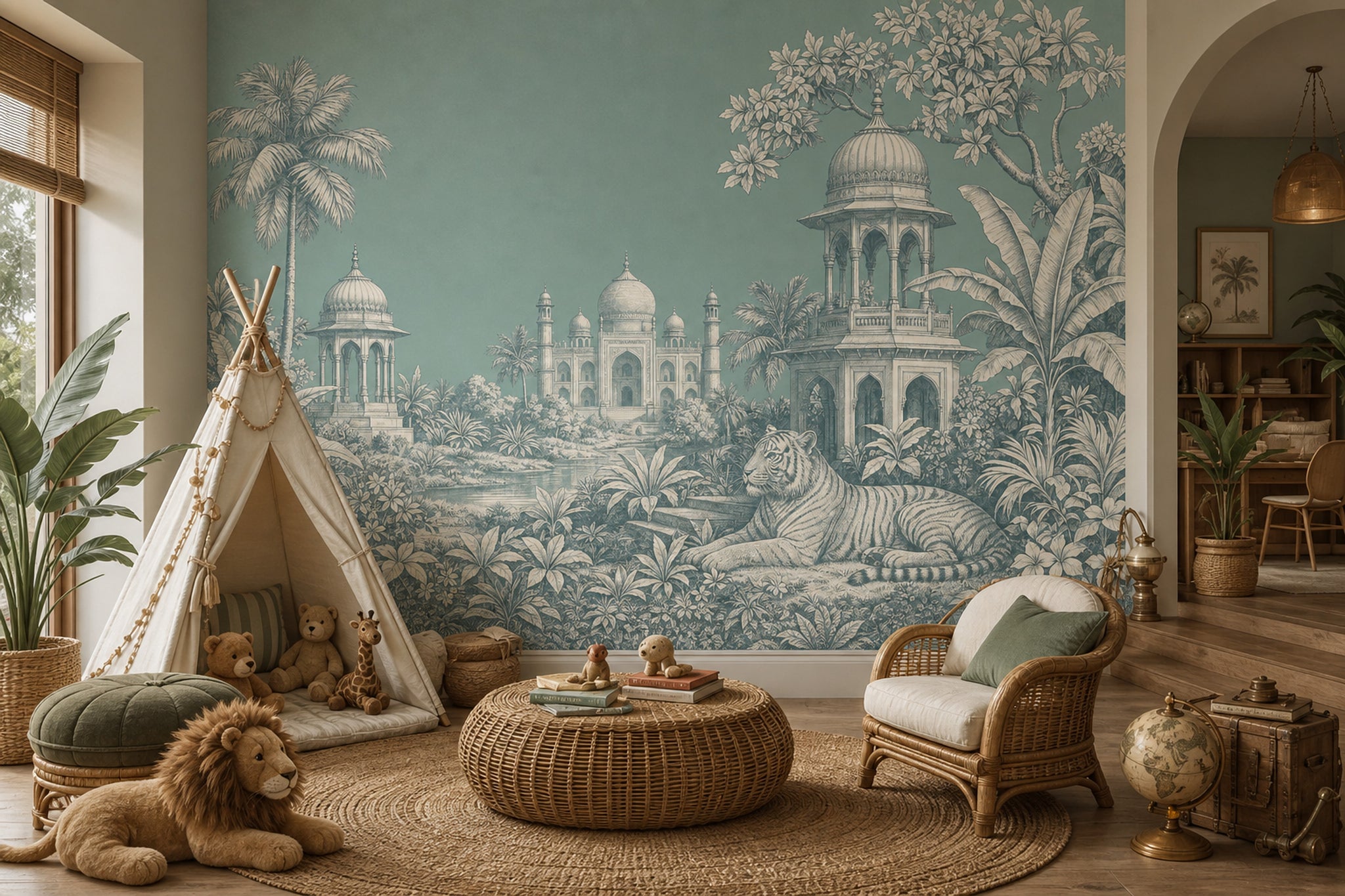 Toile Landscape Wallpaper Indian Palace Tropical Jungle Foliage Wall Mural