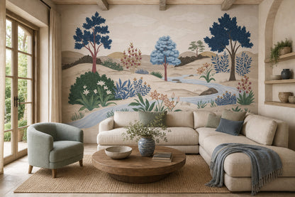 Pastoral Landscape Wallpaper Winding River Removable Rolling Hills Wall Decor