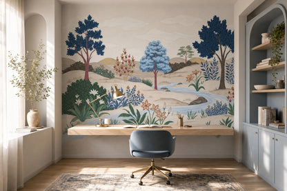 Pastoral Landscape Wallpaper Winding River Removable Rolling Hills Wall Decor