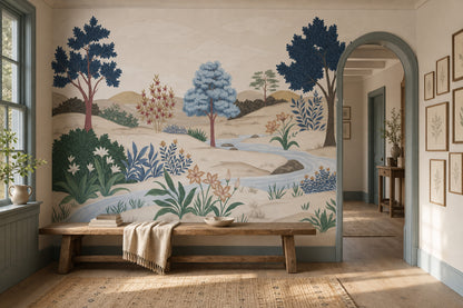 Pastoral Landscape Wallpaper Winding River Removable Rolling Hills Wall Decor