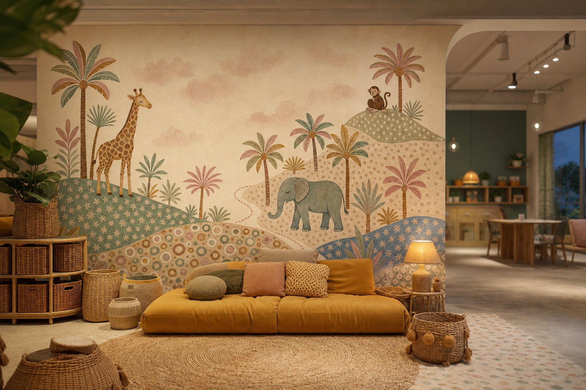 Pastel Safari Wallpaper Nursery Wallpaper Whimsical Landscape Removable Wall Decor