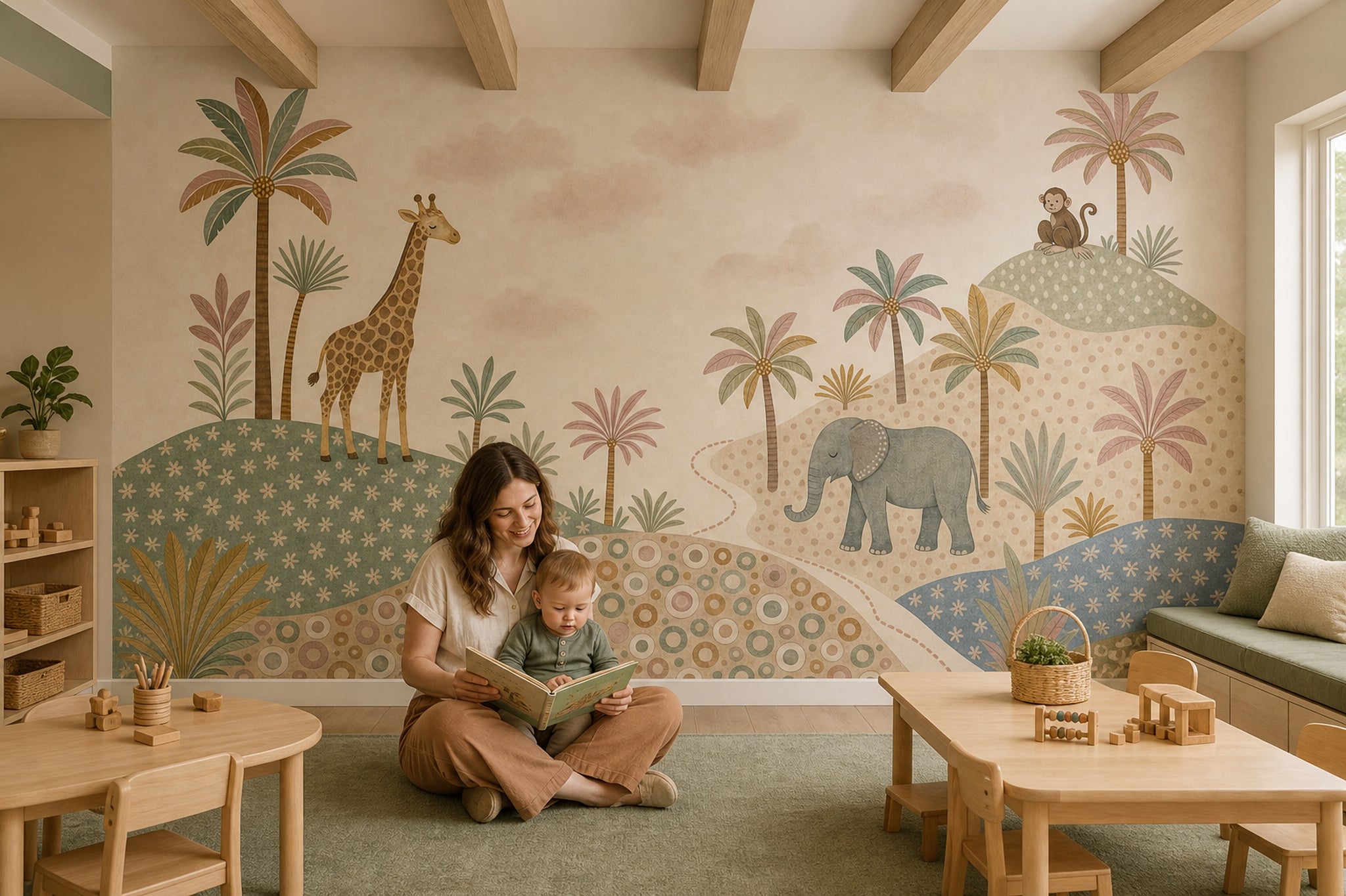 Pastel Safari Wallpaper Nursery Wallpaper Whimsical Landscape Removable Wall Decor