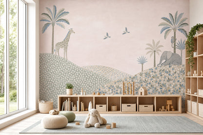 Watercolor Texture Wallpaper Soft Pastel Safari Nursery Wall Mural