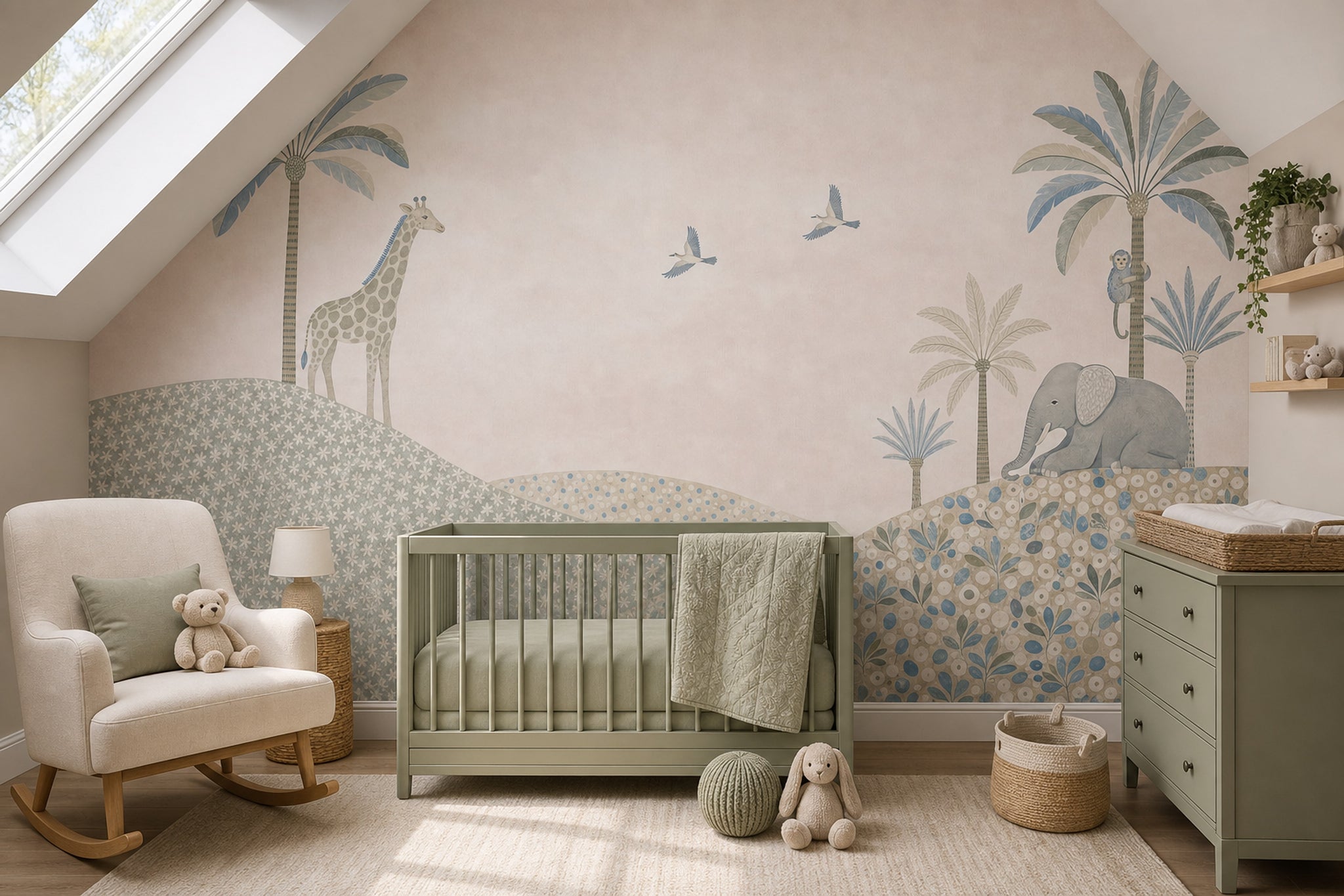 Watercolor Texture Wallpaper Soft Pastel Safari Nursery Wall Mural