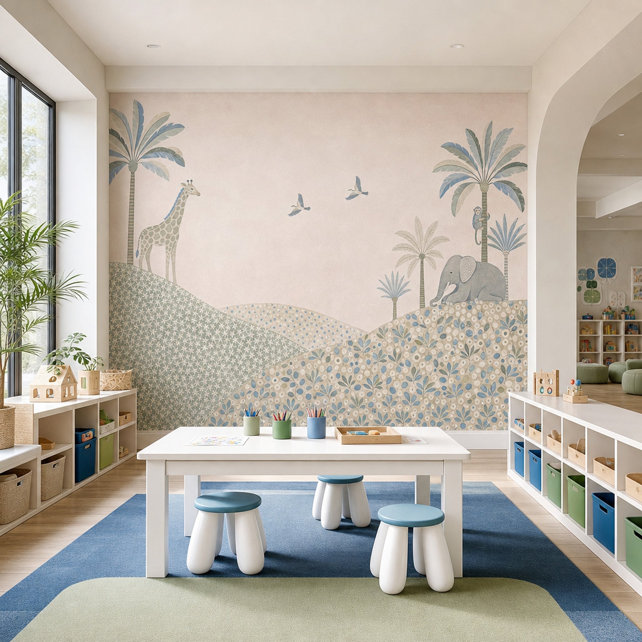 Watercolor Texture Wallpaper Soft Pastel Safari Nursery Wall Mural