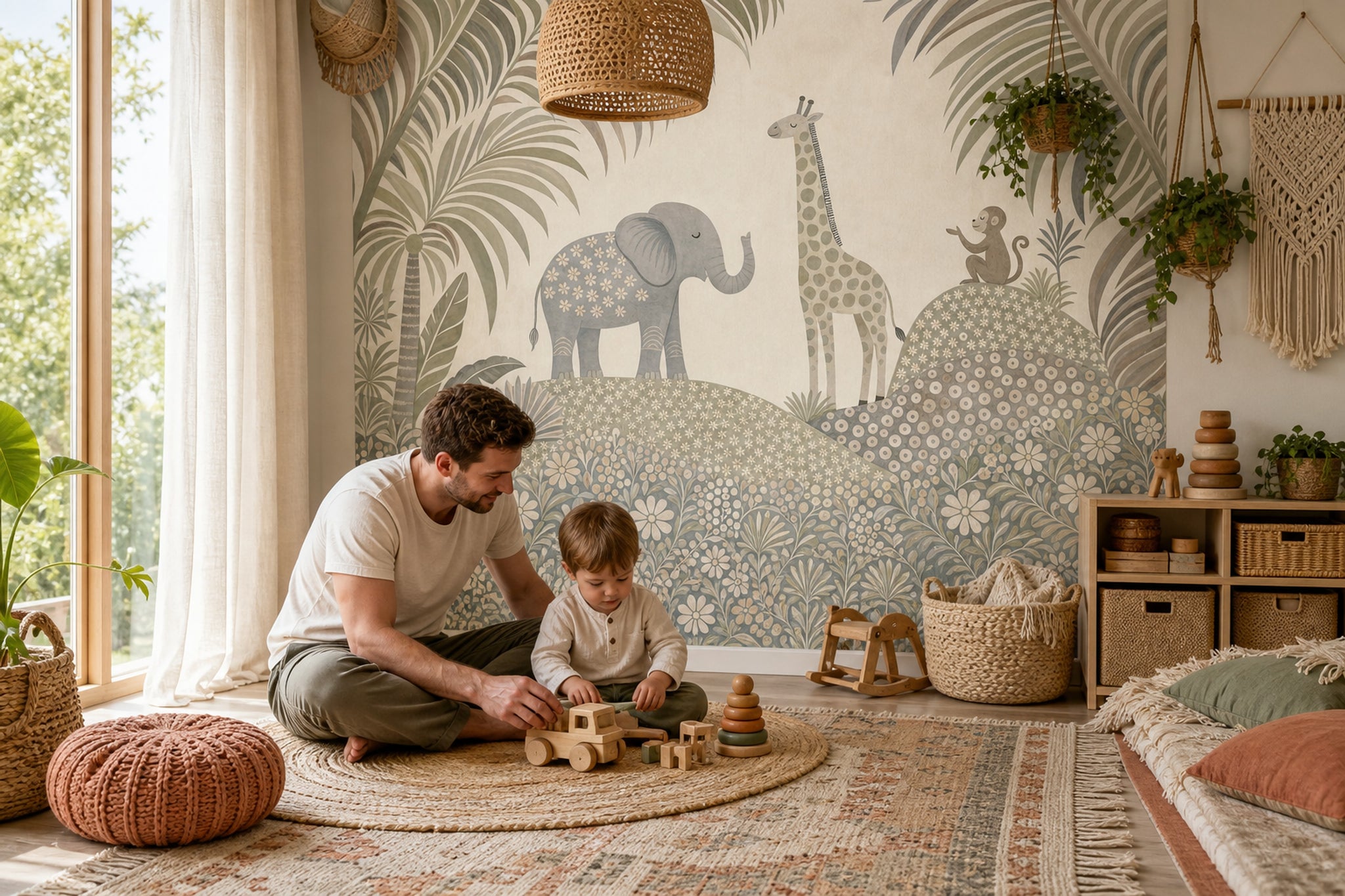 Safari Wallpaper Jungle Animals Watercolor Removable Wall Decor