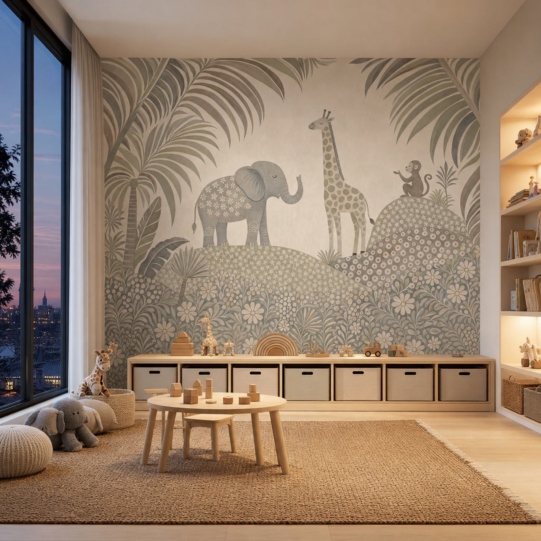 Safari Wallpaper Jungle Animals Watercolor Removable Wall Decor
