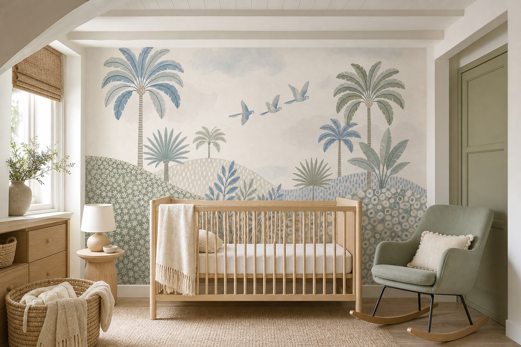 Tropical Landscape Wallpaper Palm Trees Watercolor Removable Wall Decor