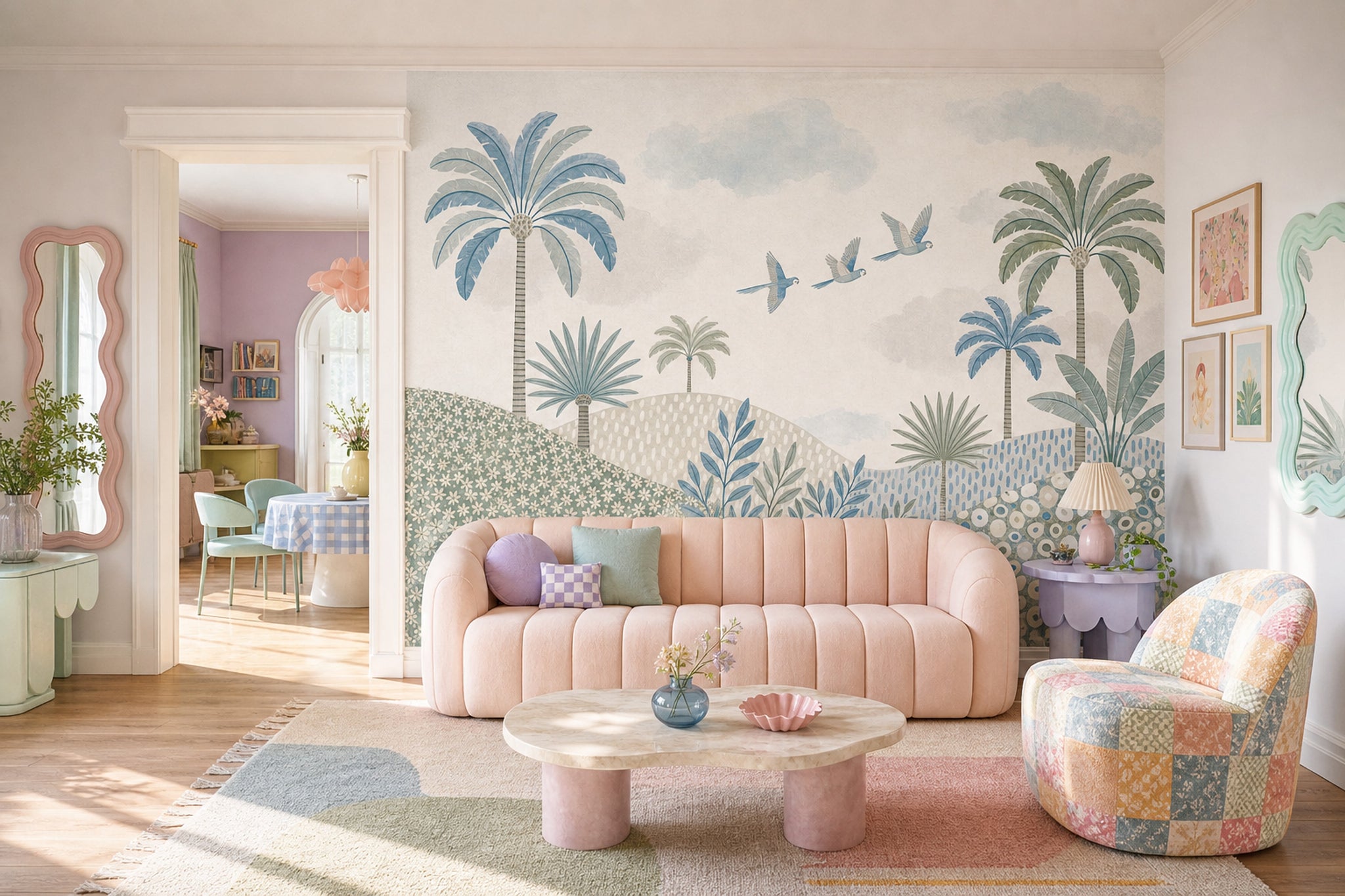 Tropical Landscape Wallpaper Palm Trees Watercolor Removable Wall Decor