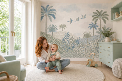 Tropical Landscape Wallpaper Palm Trees Watercolor Removable Wall Decor
