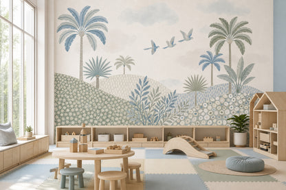 Tropical Landscape Wallpaper Palm Trees Watercolor Removable Wall Decor