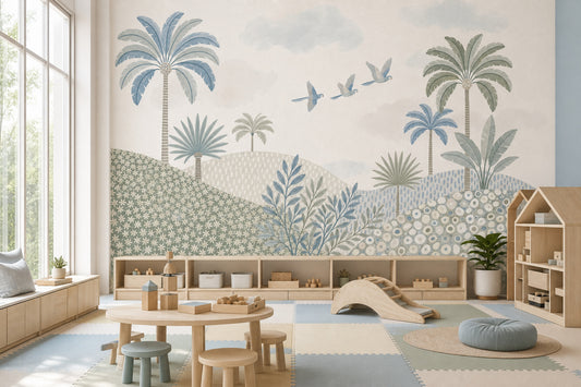 Tropical Landscape Wallpaper Palm Trees Watercolor Removable Wall Decor
