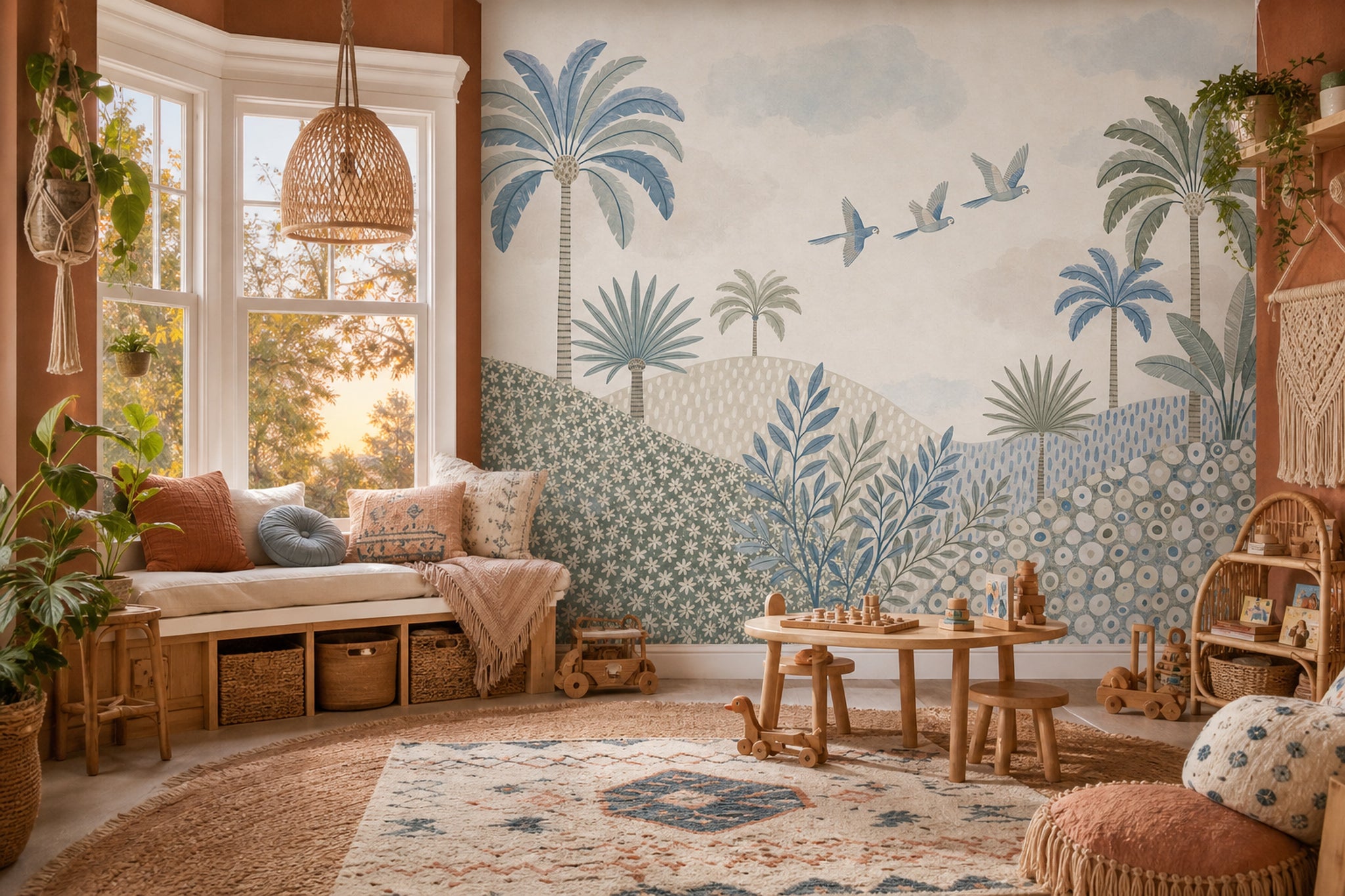Tropical Landscape Wallpaper Palm Trees Watercolor Removable Wall Decor