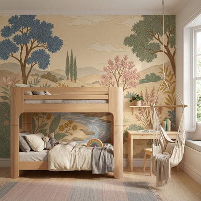 Pastoral Landscape Wallpaper Rolling Hills Winding River Removable Wall Decor