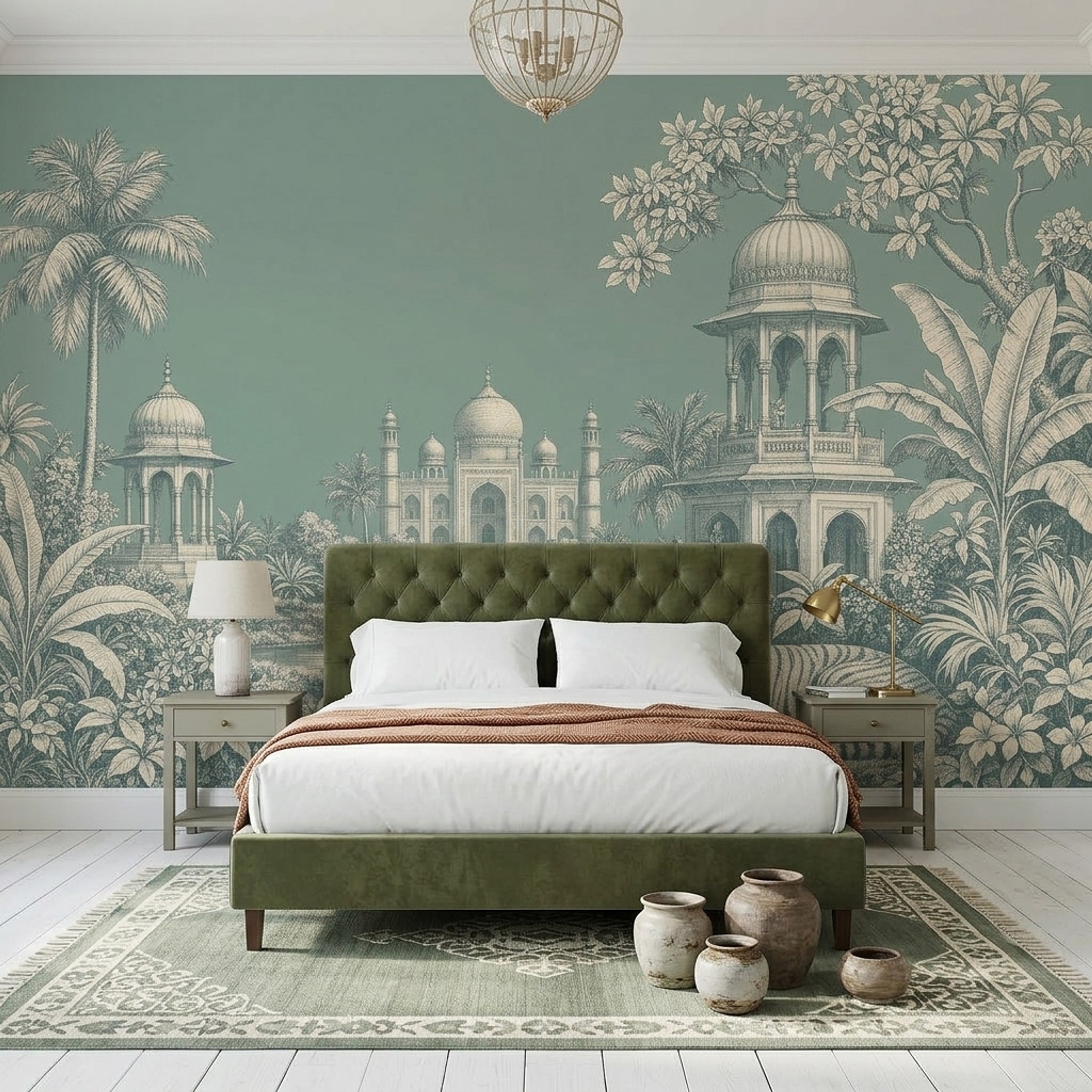 Toile Landscape Wallpaper Indian Palace Tropical Jungle Foliage Wall Mural