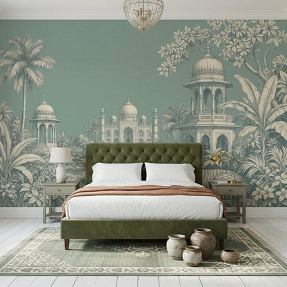 Toile Landscape Wallpaper Indian Palace Tropical Jungle Foliage Wall Mural