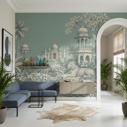 Toile Landscape Wallpaper Indian Palace Tropical Jungle Foliage Wall Mural