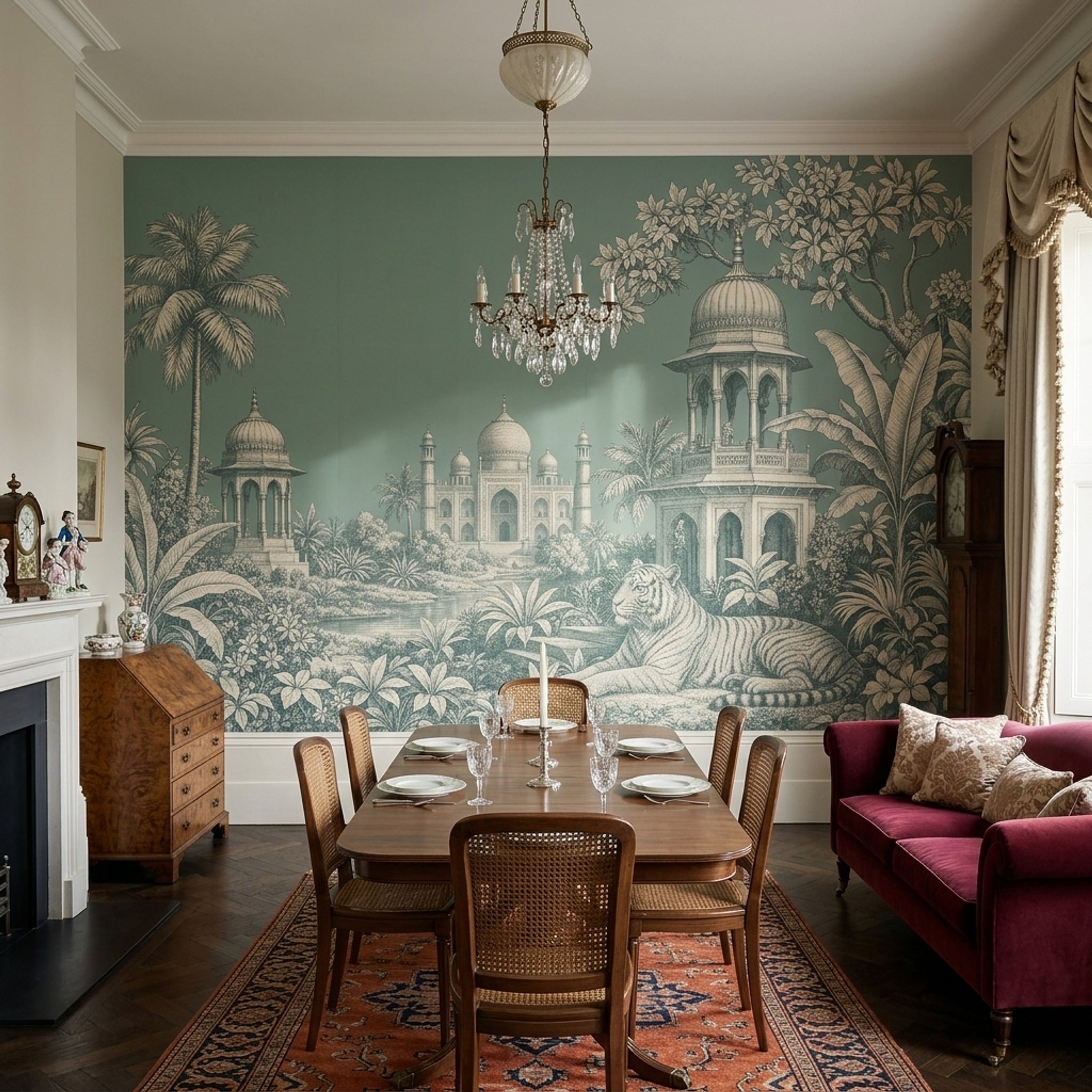 Toile Landscape Wallpaper Indian Palace Tropical Jungle Foliage Wall Mural