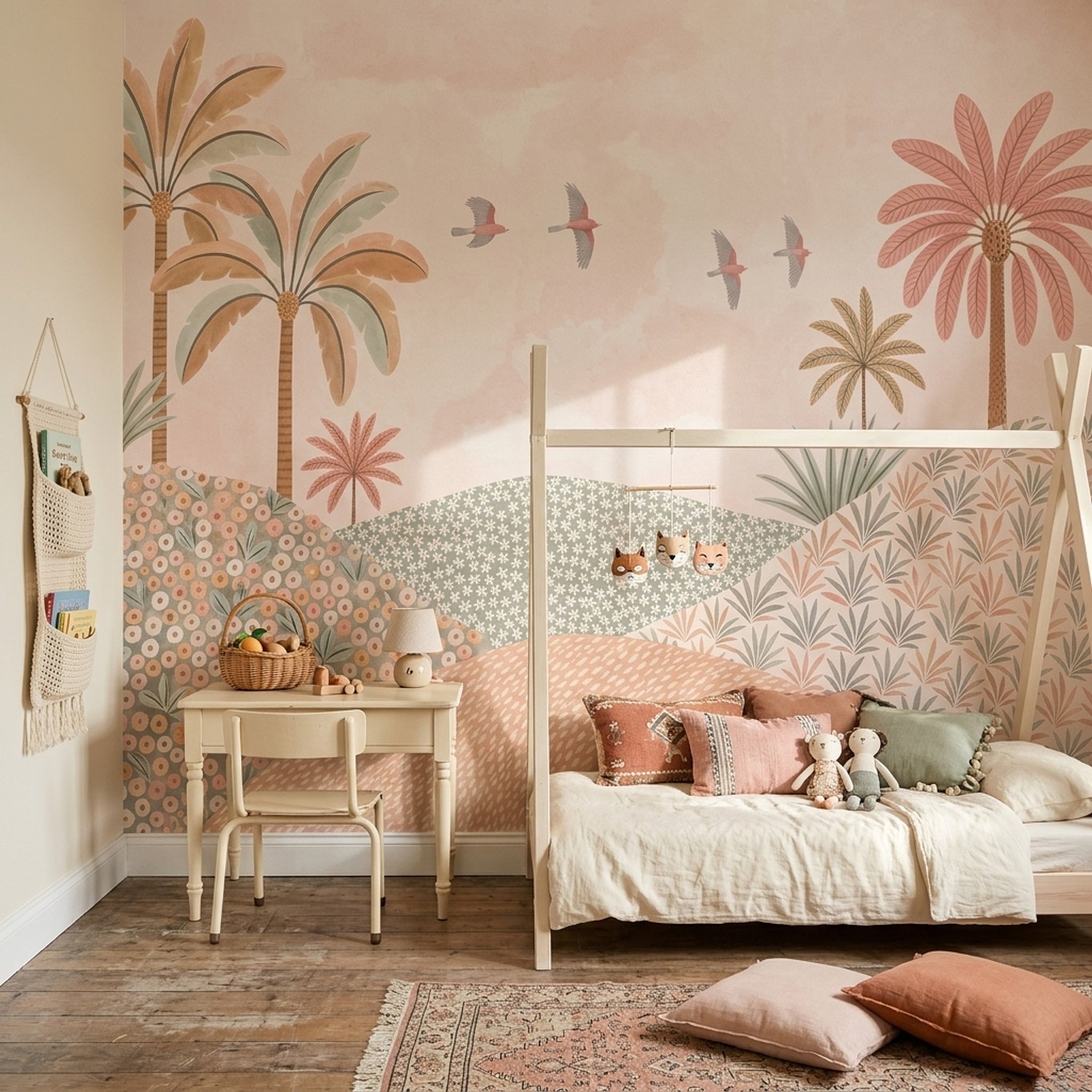 Pastel Landscape Wallpaper Tropical Palms Whimsical Mural Wall Mural
