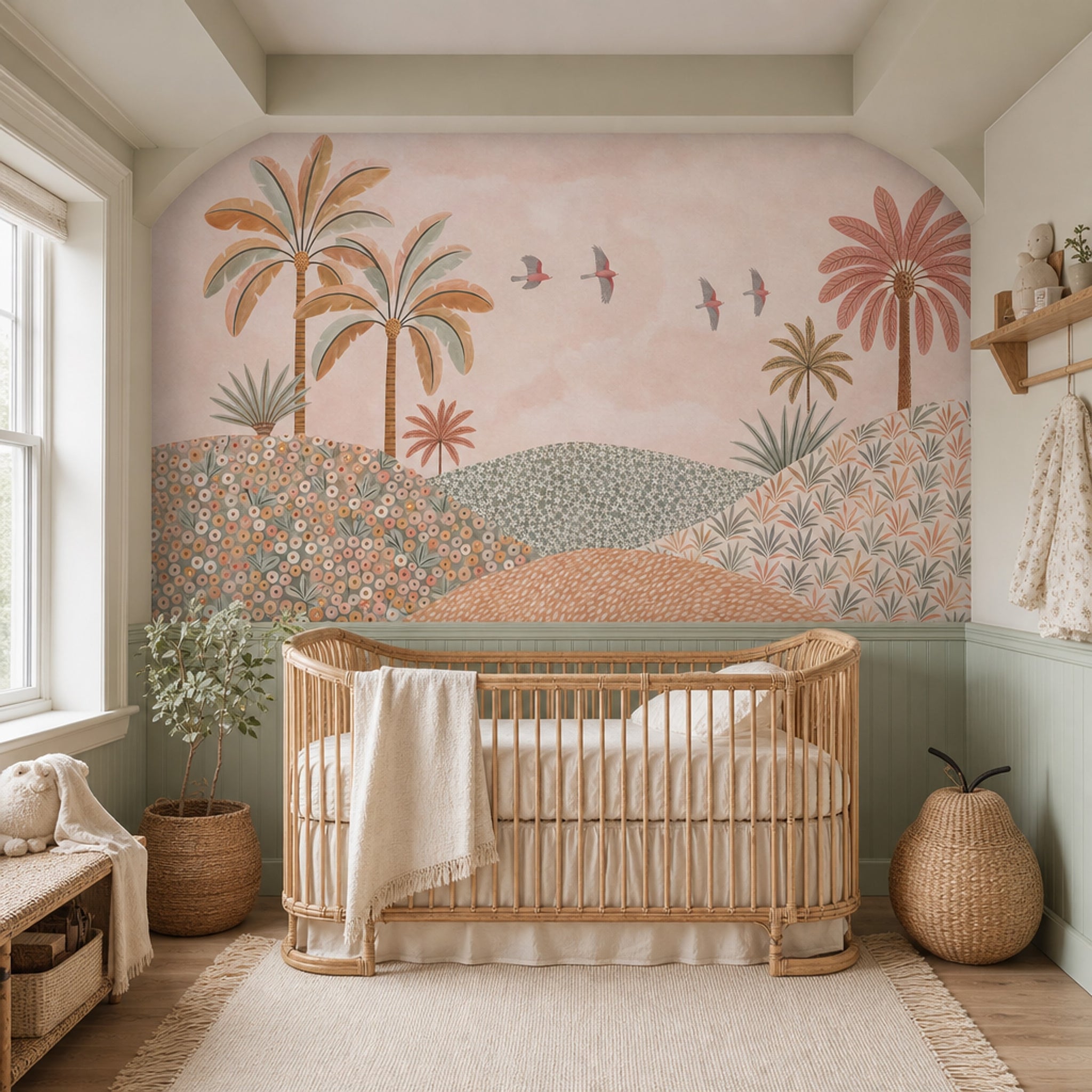 Pastel Landscape Wallpaper Tropical Palms Whimsical Mural Wall Mural