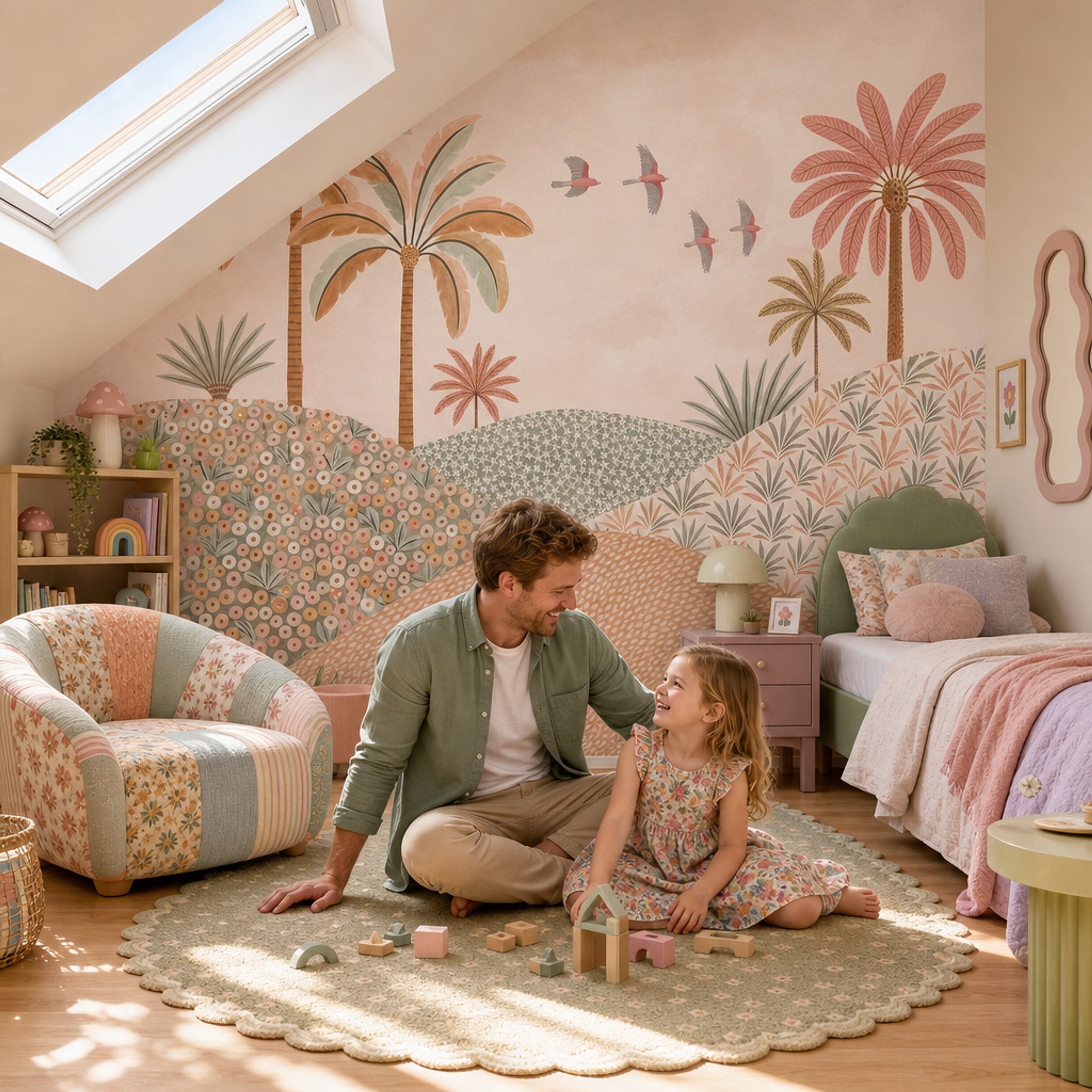 Pastel Landscape Wallpaper Tropical Palms Whimsical Mural Wall Mural