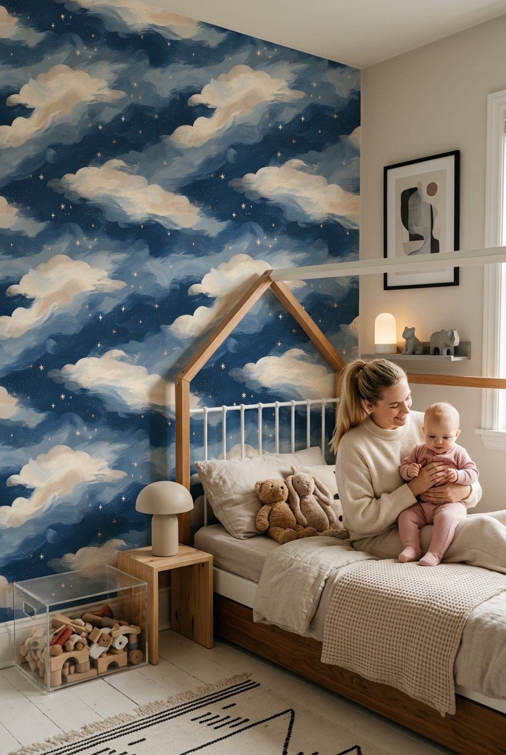 Navy Night Sky Wallpaper Gold Stars Dreamy Removable Wall Decor