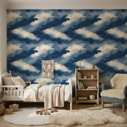Navy Night Sky Wallpaper Gold Stars Dreamy Removable Wall Decor