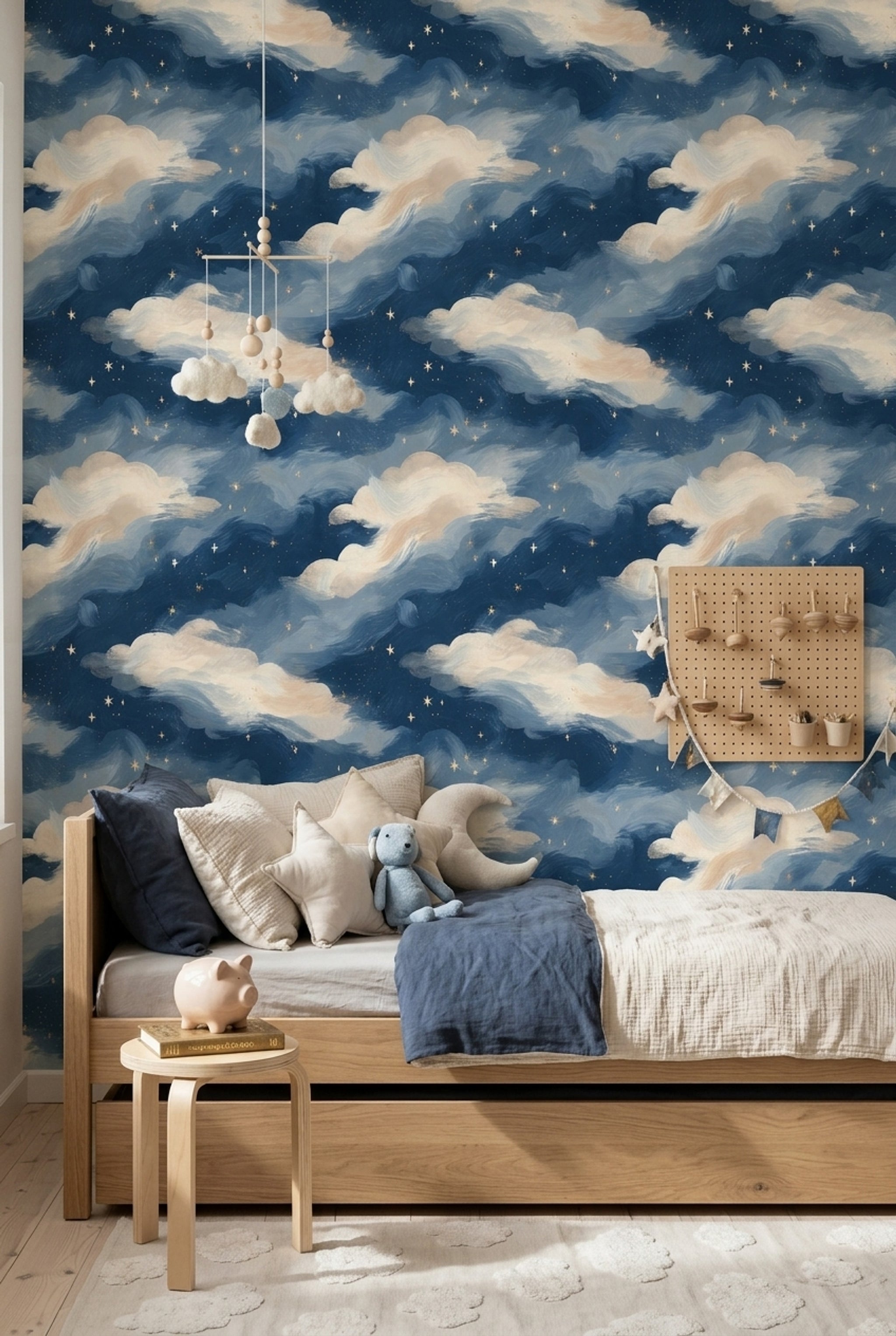 Navy Night Sky Wallpaper Gold Stars Dreamy Removable Wall Decor
