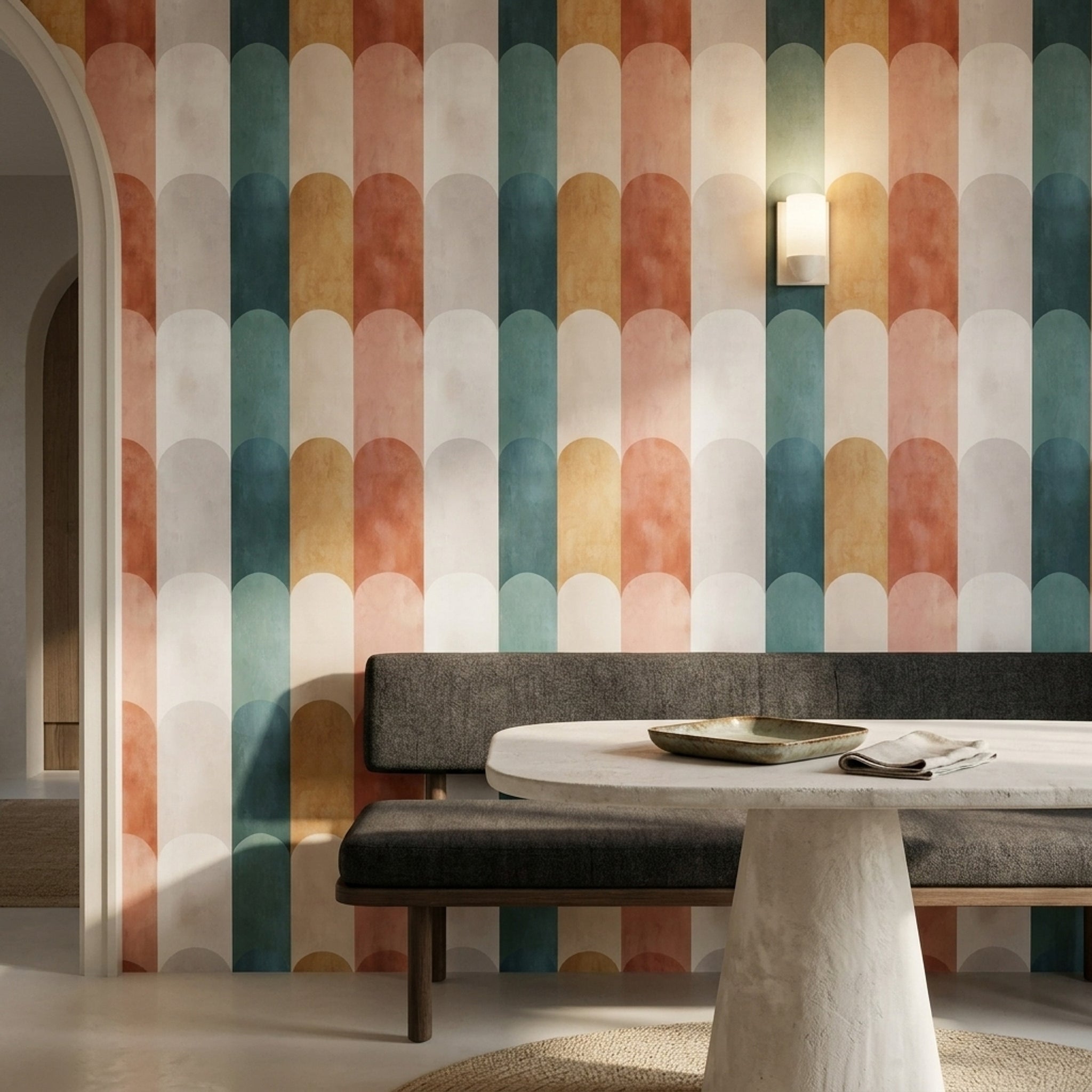 Mid Century Modern Wallpaper Geometric Shapes Removable Abstract Wall Double Roll