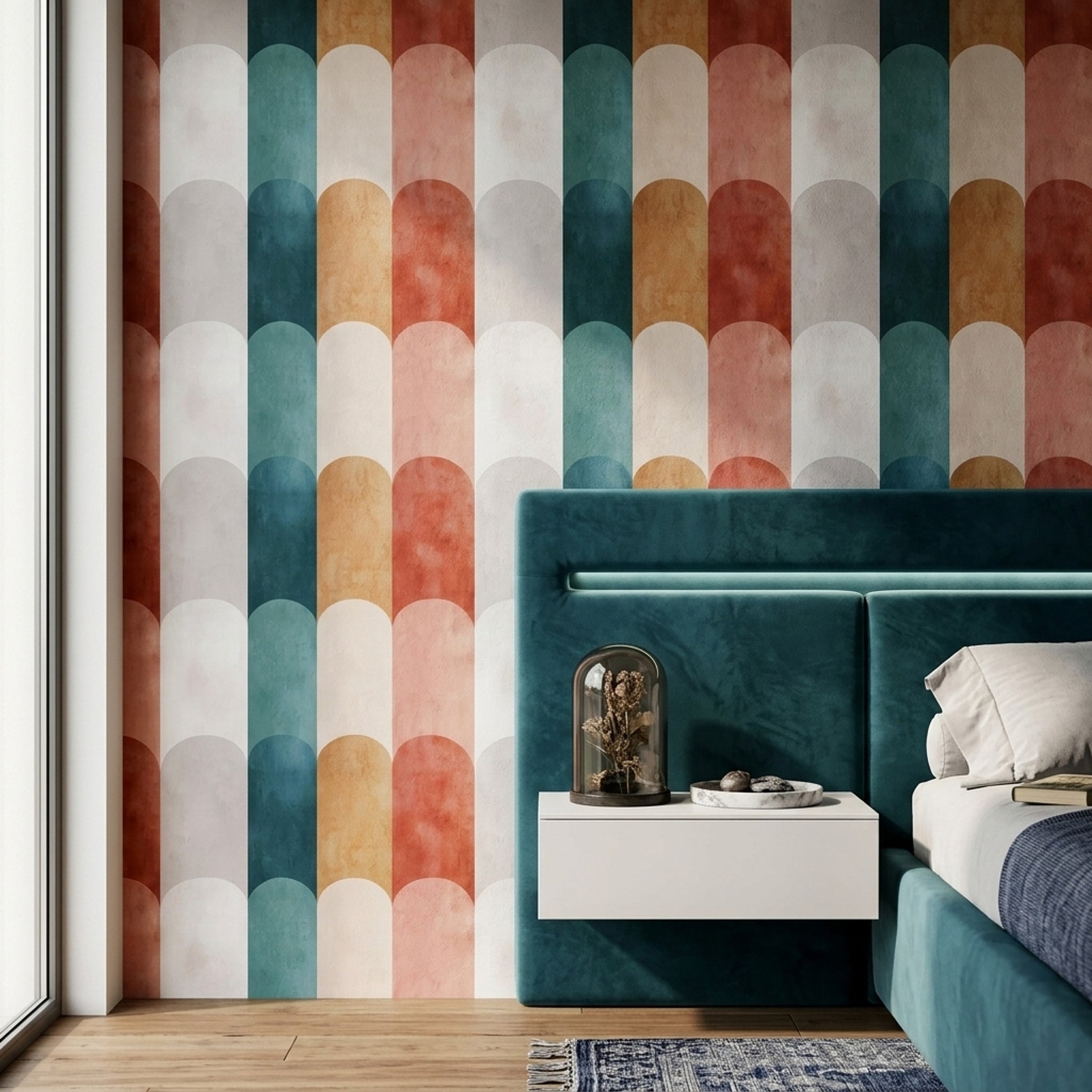 Mid Century Modern Wallpaper Geometric Shapes Removable Abstract Wall Double Roll