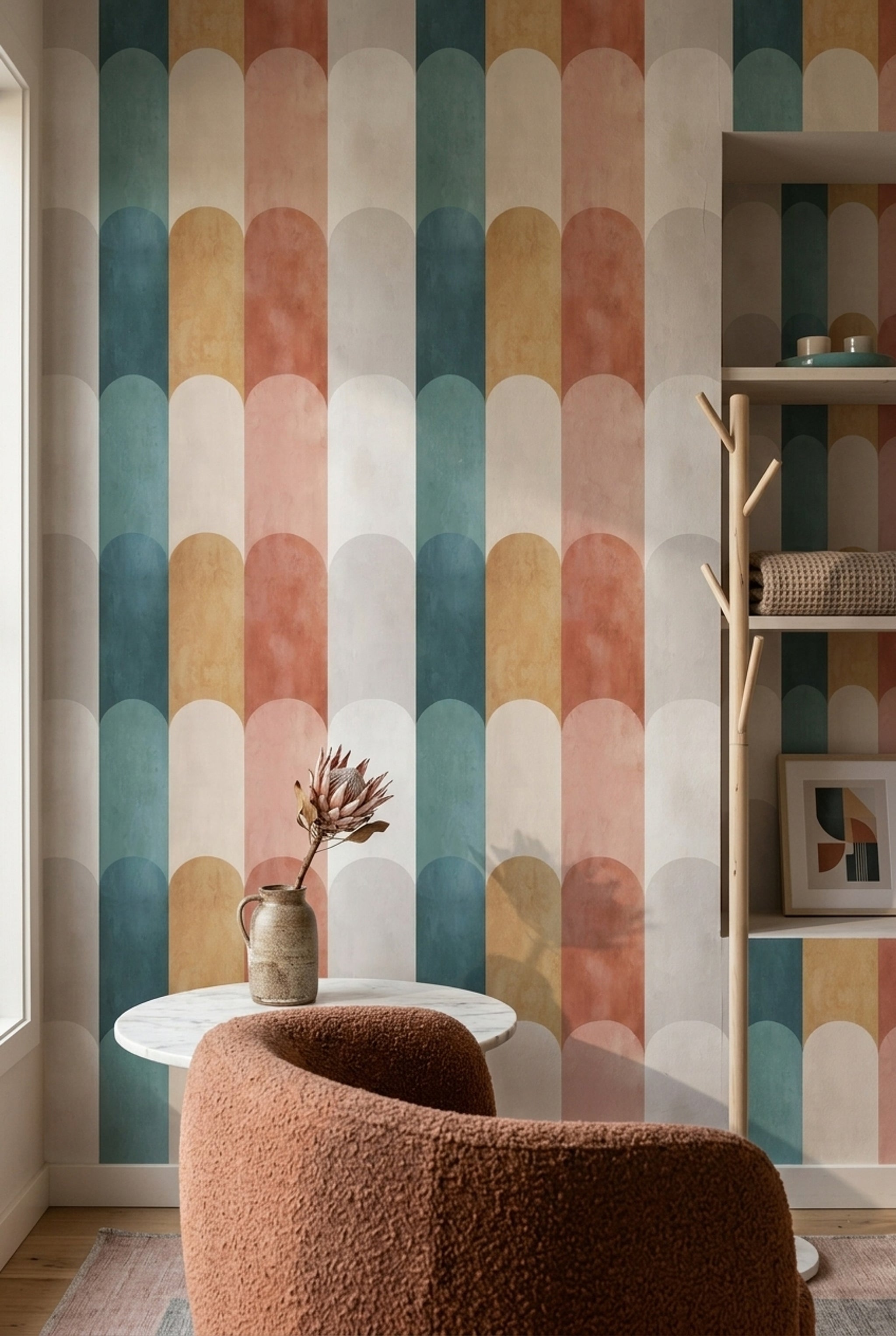 Mid Century Modern Wallpaper Geometric Shapes Removable Abstract Wall Double Roll