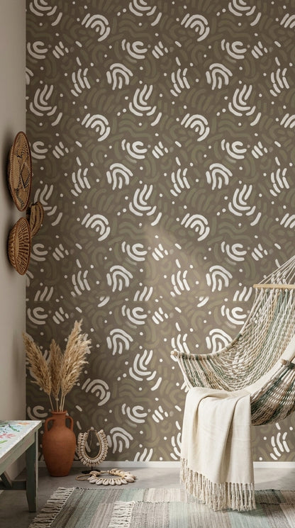 Abstract Brushstroke Pattern Wallpaper Hand Painted Arcs Modern Boho Decorative Mural