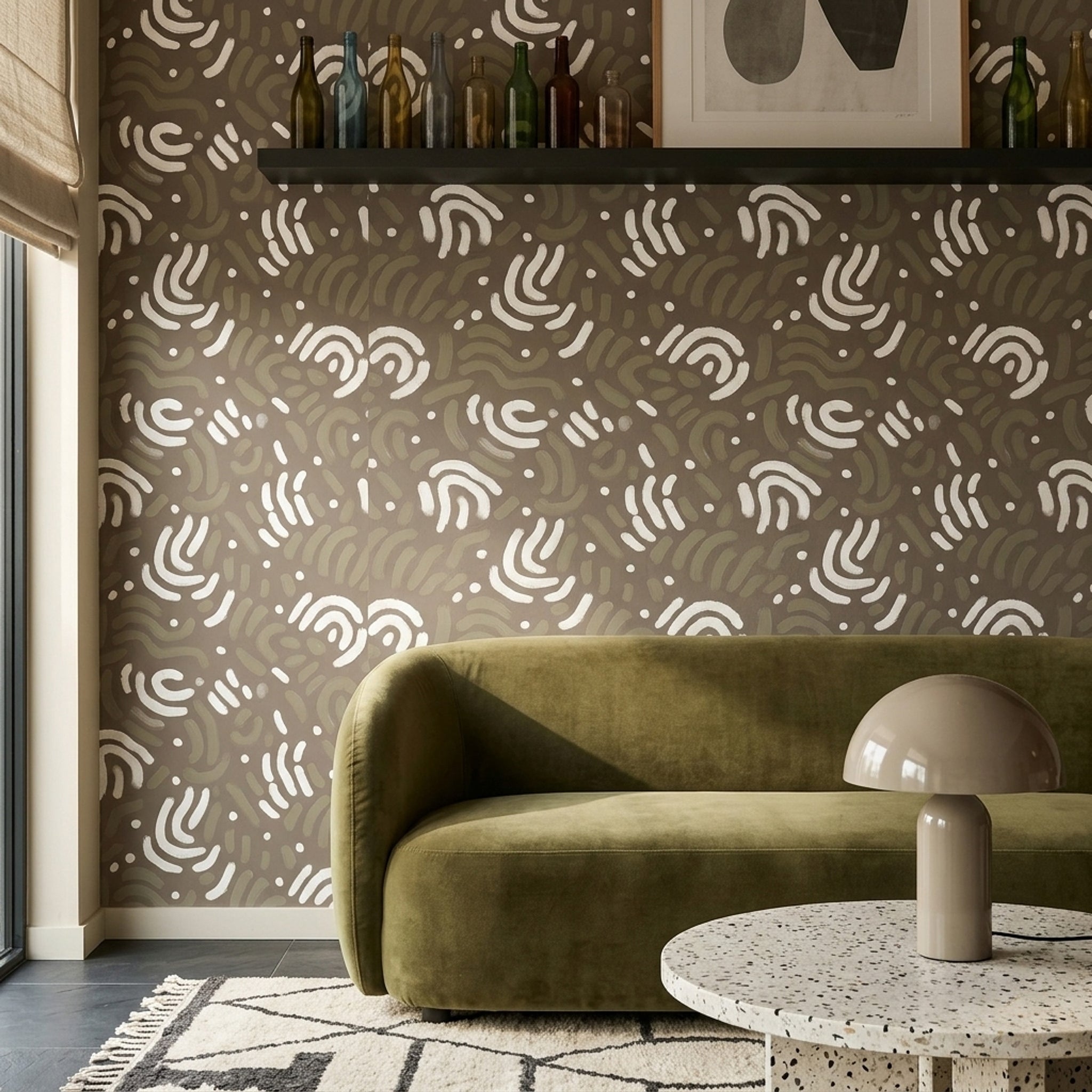 Abstract Brushstroke Pattern Wallpaper Hand Painted Arcs Modern Boho Decorative Mural