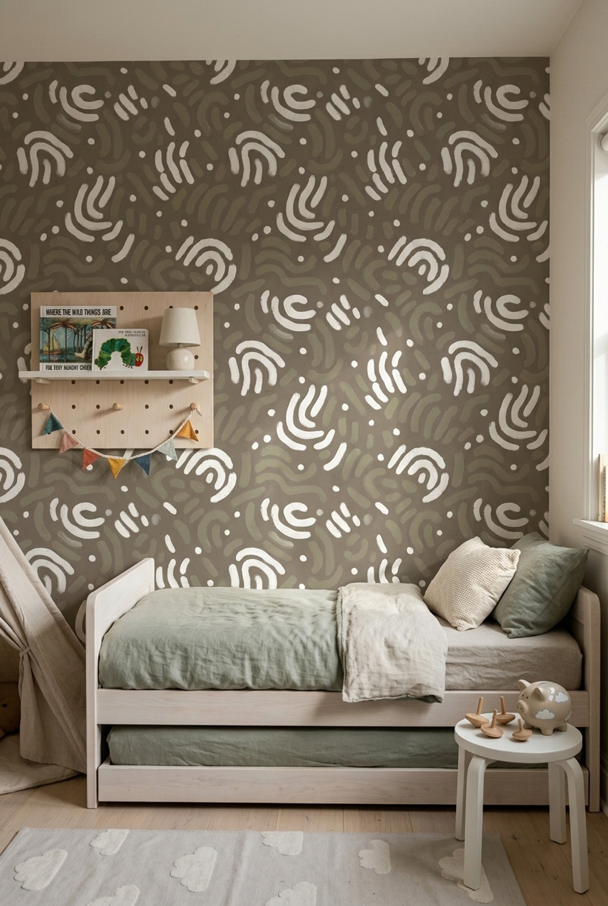 Abstract Brushstroke Pattern Wallpaper Hand Painted Arcs Modern Boho Decorative Mural