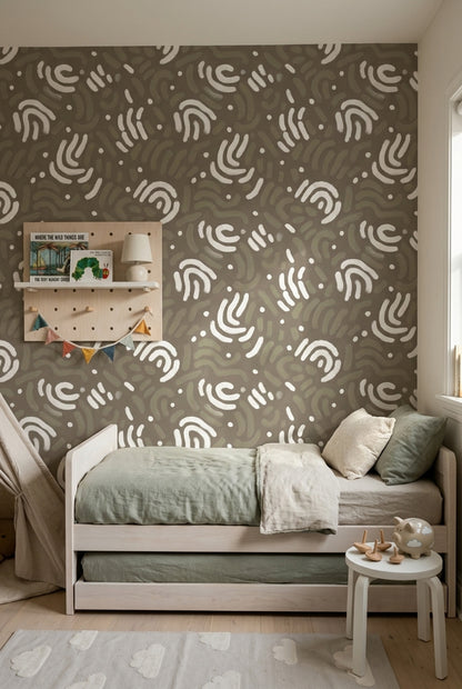 Abstract Brushstroke Pattern Wallpaper Hand Painted Arcs Modern Boho Decorative Mural