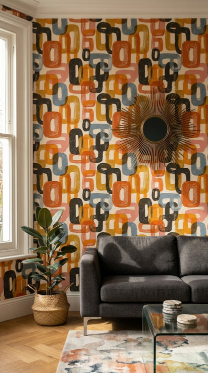 Mid-Century Modern Wallpaper Retro Removable Geometric Wall Double Roll