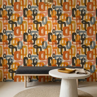 Mid-Century Modern Wallpaper Retro Removable Geometric Wall Double Roll