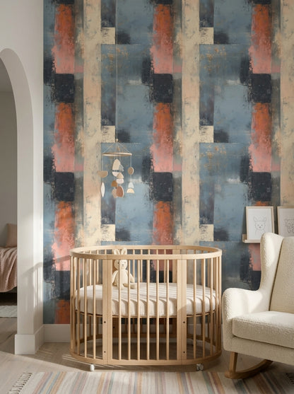 Geometric Blocks Wallpaper Textured Paint Distressed Removable Wall Decor