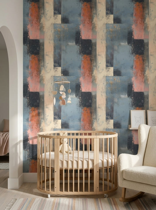 Geometric Blocks Wallpaper Textured Paint Distressed Removable Wall Decor