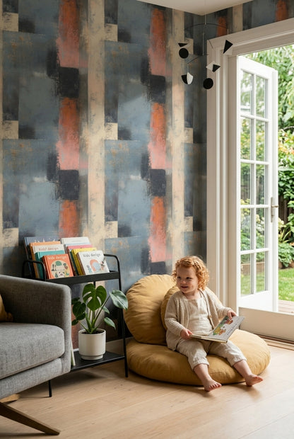 Geometric Blocks Wallpaper Textured Paint Distressed Removable Wall Decor