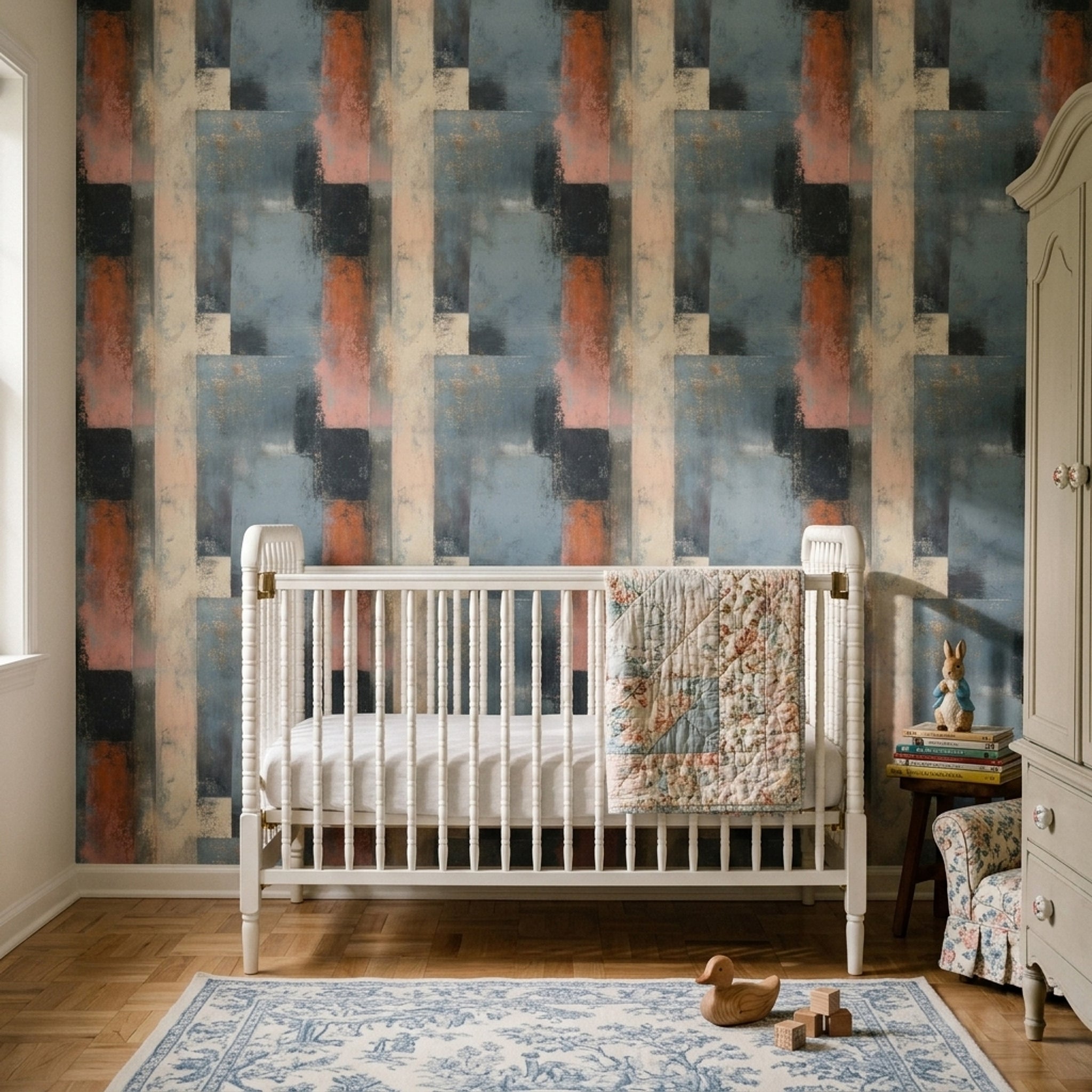 Geometric Blocks Wallpaper Textured Paint Distressed Removable Wall Decor