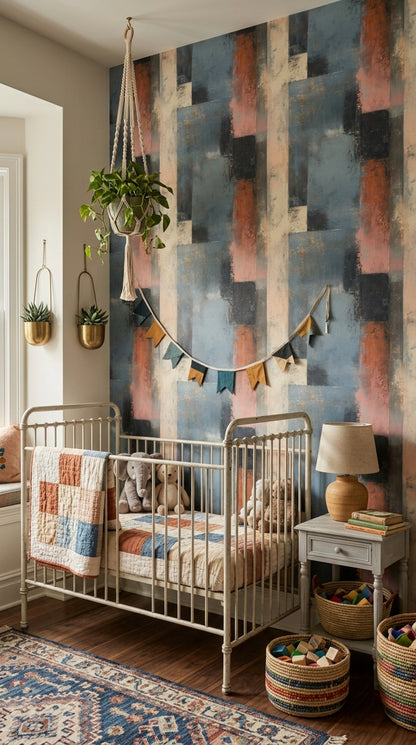 Geometric Blocks Wallpaper Textured Paint Distressed Removable Wall Decor