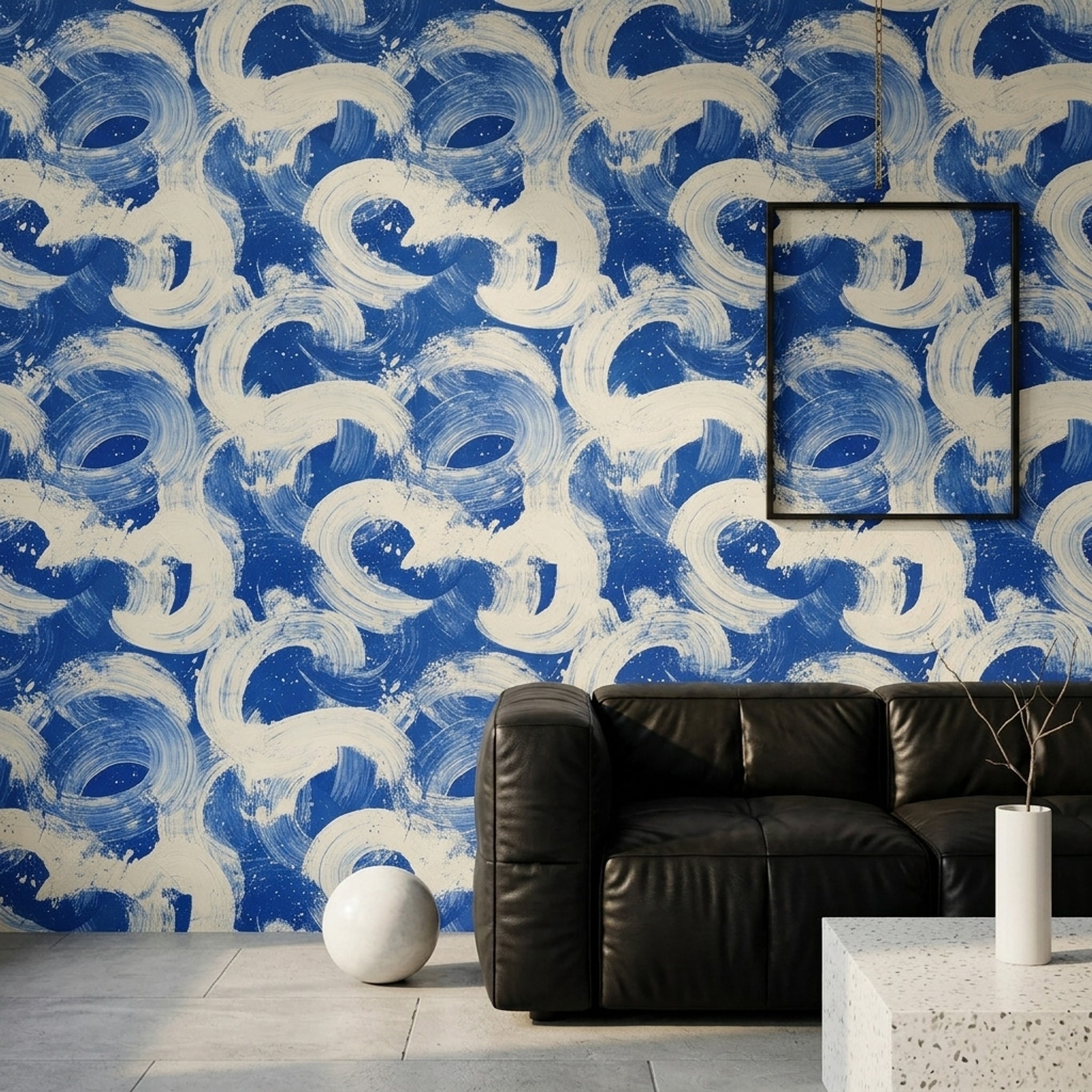 Abstract Wallpaper Blue And White Bold Brushstrokes Decorative Mural